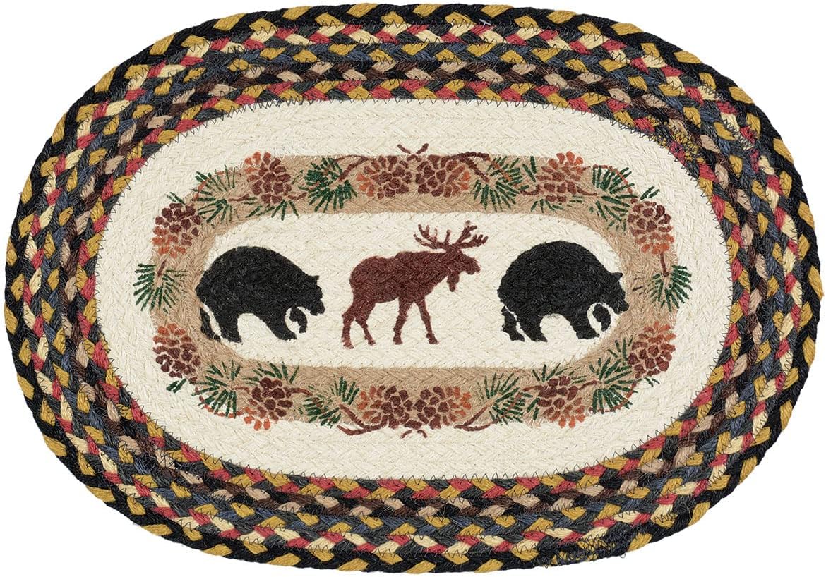 BLACK FOREST DECOR Bear & Moose Braided Jute Placemat, Decorative Accent, 19" W x 13" L