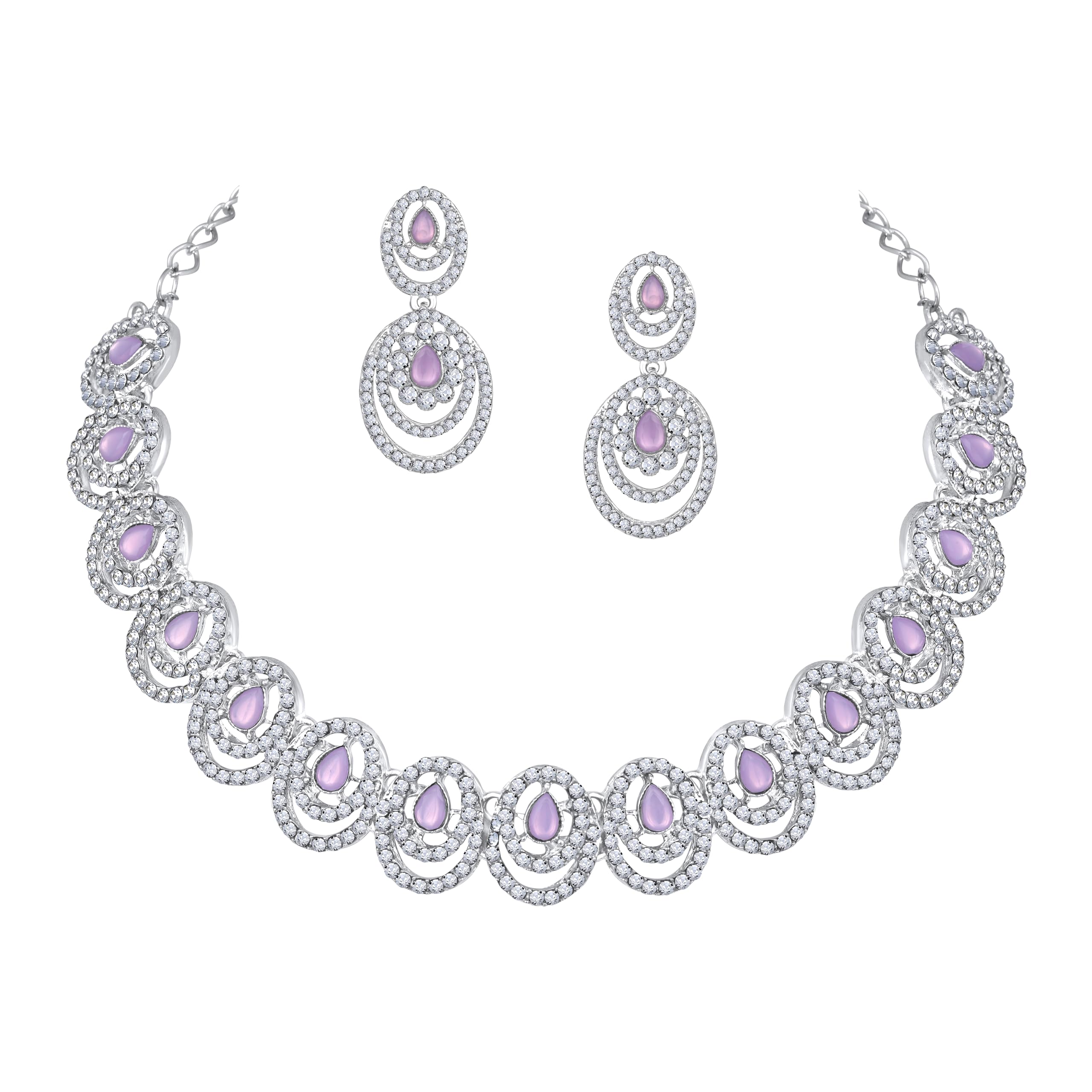 Silver Plated Crystal Necklace and Earrings Set for Women & Girls | Elegant Leaf Shaped Design Jewellery Set for Party, Wedding, Engagement, Festive & Special Occasions-image-16