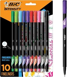 BIC Intensity Fineliner Marker Pen Set, Fine Point Pens (0.4 mm), Assorted Colours, 10-Count Pack, Markers for School