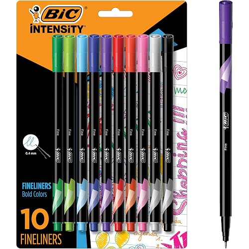BIC Intensity Fineliner Marker Pen Set, Fine Point Pens (0.4 mm), Assorted Colors, 10-Count Pack, Markers for School