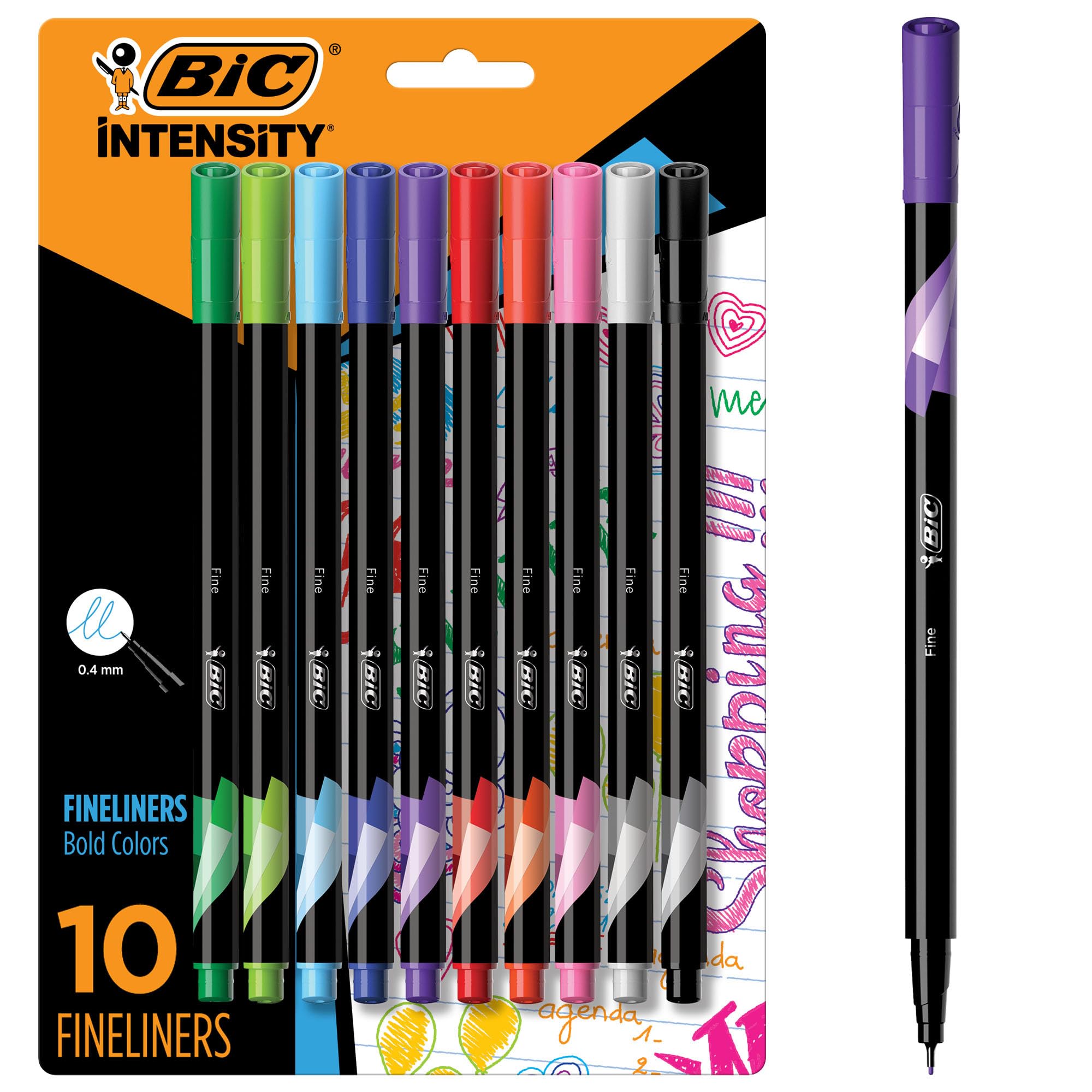 Bic Intensity Fineliner Marker Pen, Fine Point (0.4 mm), Assorted Colors, 10-Count