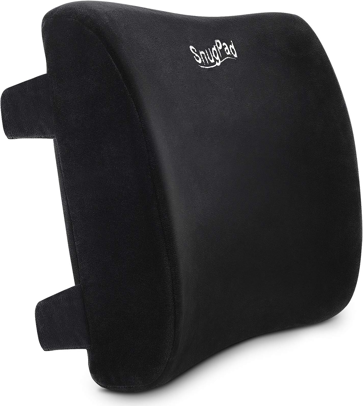 SnugPad Memory Foam Lumbar Support Pillow, Ergonomic, Premium Washable Velvet Cover, Lower Back Pain Relief, Ideal for Office Chairs and Car Seats (Black)