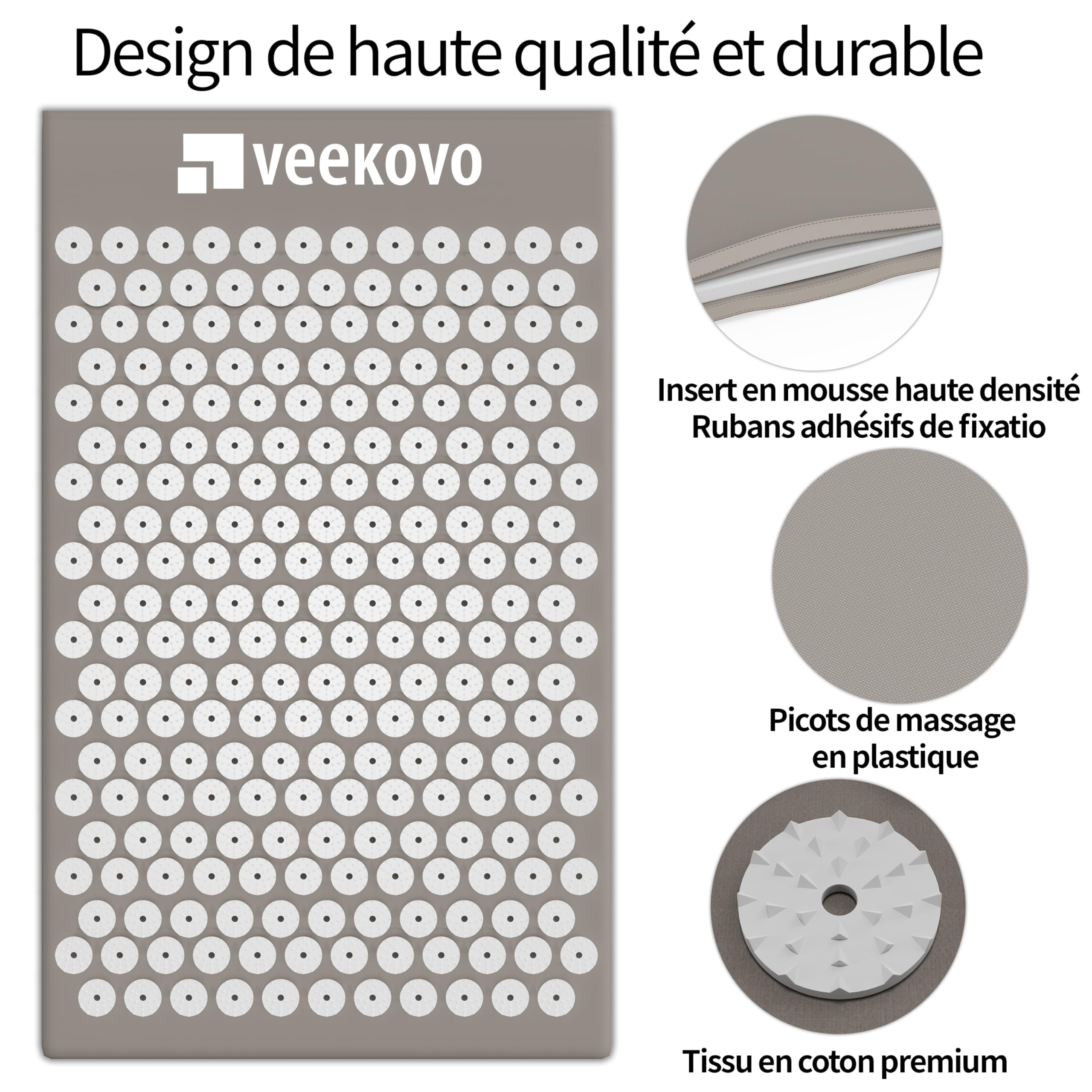 Kit d'acupression, Tapis d'Acupression + Coussin + Boule de Massage, Mal De Dos - Relaxation et Traitement de la Douleur, Soulage douleurs Dos et Cou (Gris)
