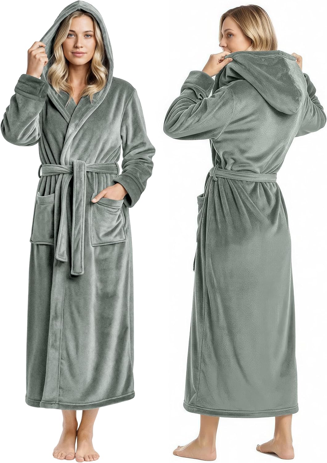 NY Threads Women's Fleece Hooded Bathrobe Plush Long Spa Robe, Medium