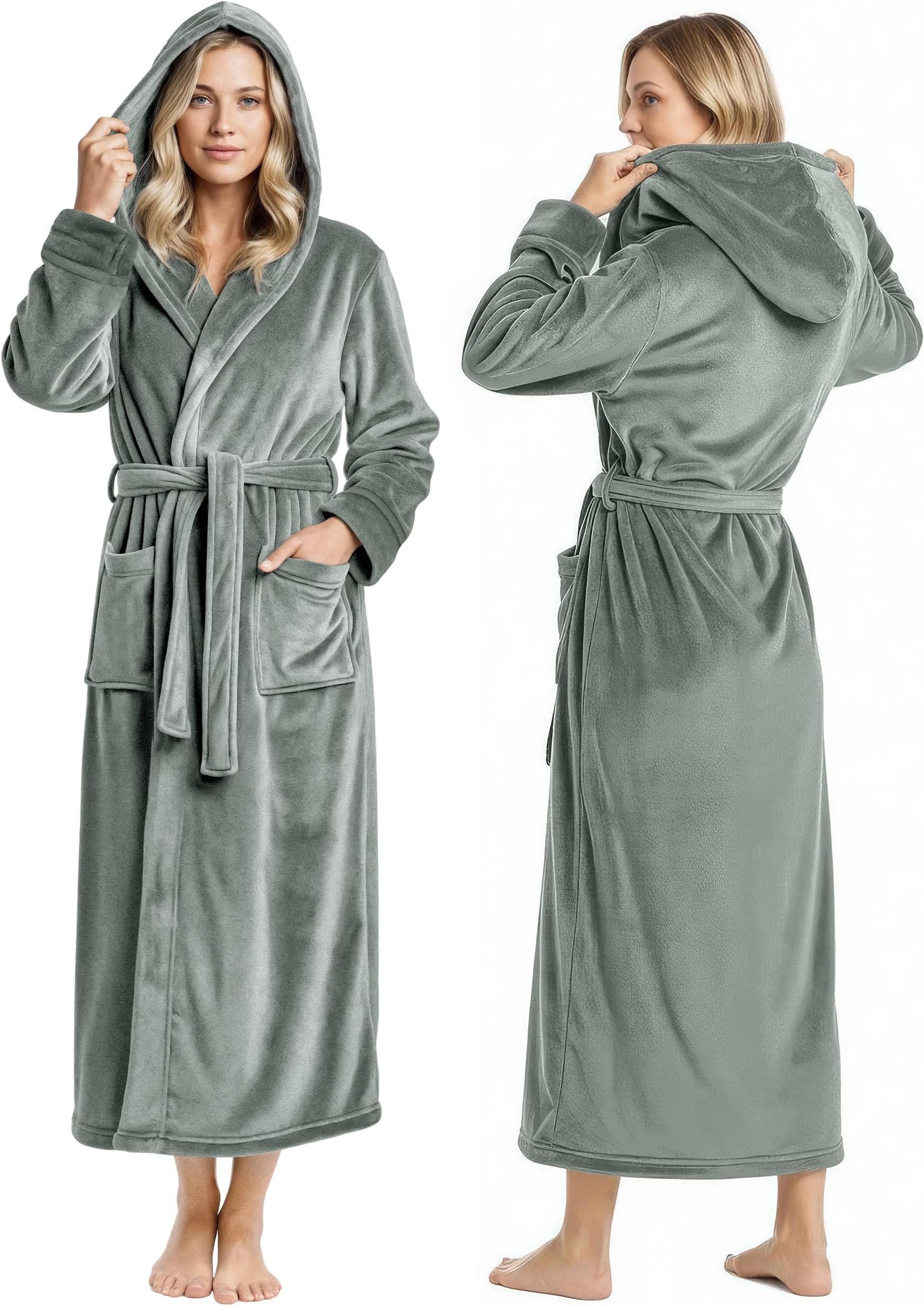 NY Threads レディース フリース フード付きバスローブ フラシ天ロングローブ