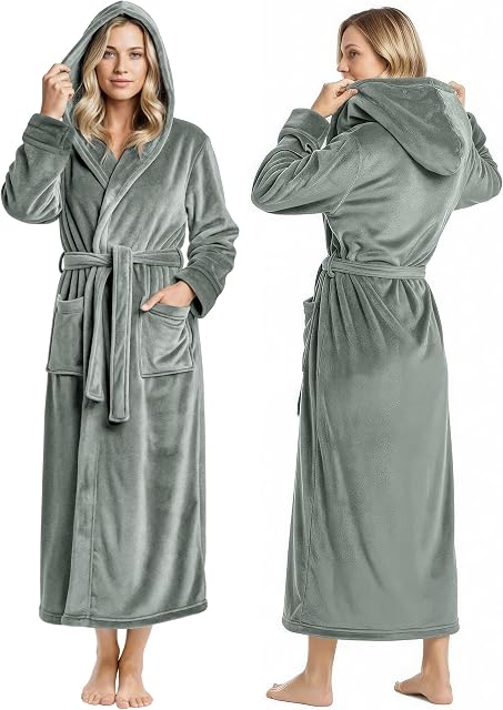 NY Threads Robe premium avec capot pour femme, Robe de bain longue en peluche pour femme, peignoir pour femme souple
