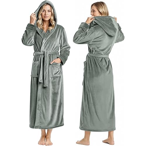 NY Threads Premium Womens Robe with Hood, Plush Fleece Long Bath Robe for Women, Fluffy Soft Women's Bathrobe