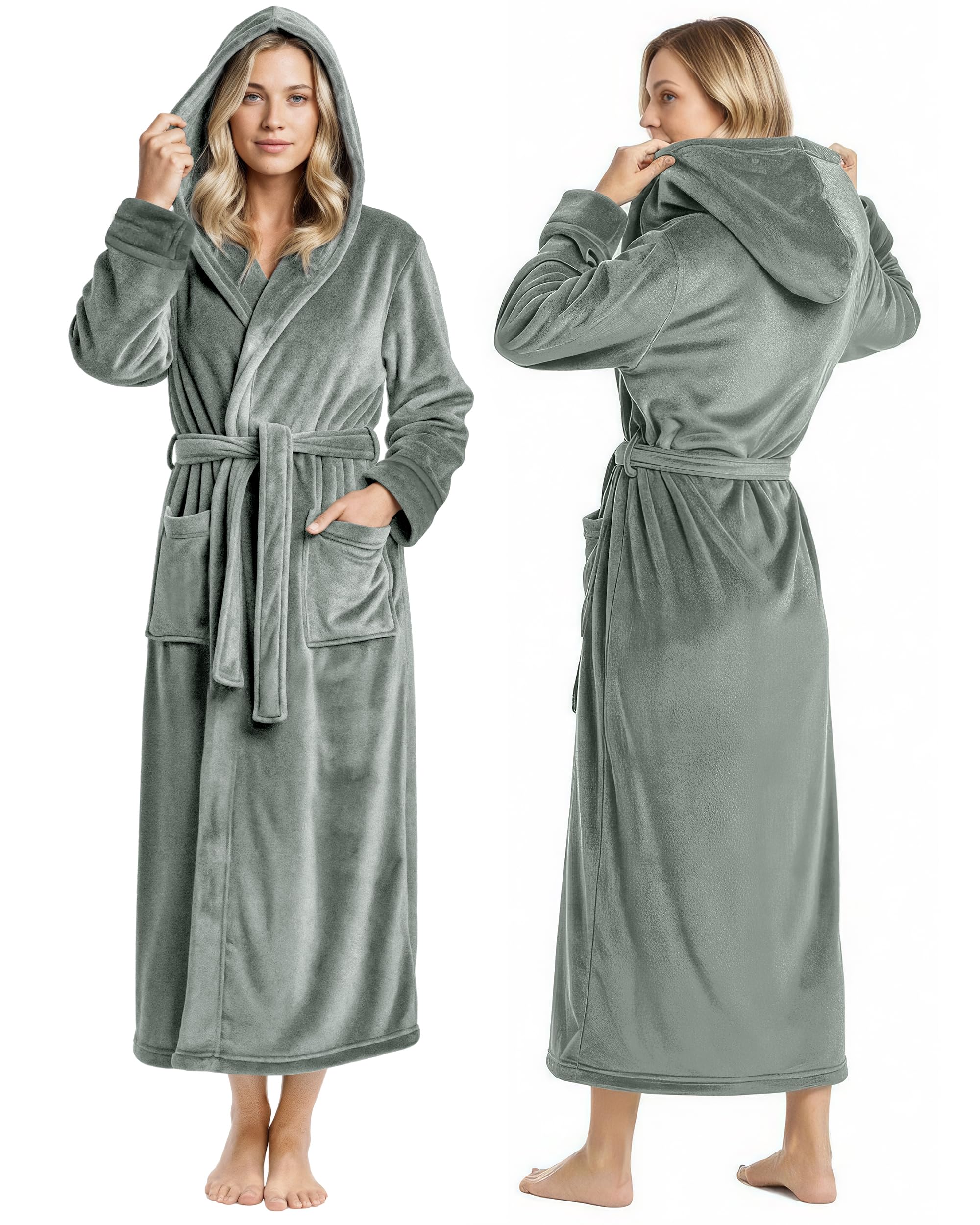 NY Threads Women Fleece Hooded Bathrobe - Plush Long Robe
