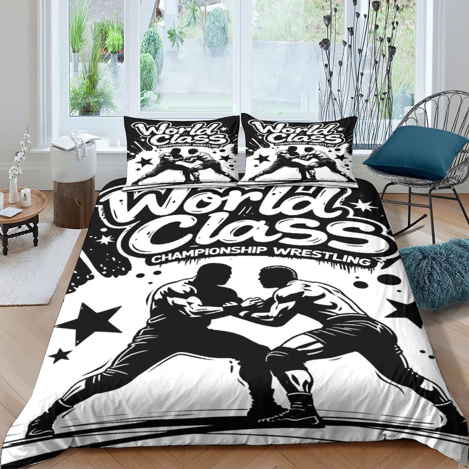 WXLWHR Wrestling Duvet Cover Set Soft Polyester 3 Piece 3D Printed Bedding Set Wrestling Wrestler Quilt Covers with Pillow Cases For Teenage Boys Double（200x200cm）