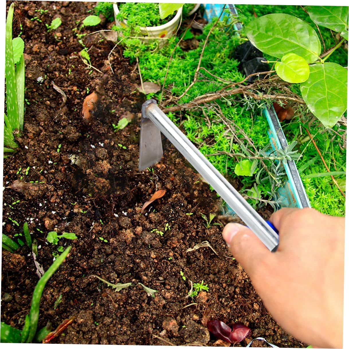 2pcs Small Stainless Steel Garden Handheld Hoes with Steel Handles for Weeding and Vegetable Planting, Outdoor Farming Tools for Balcony and Backyard Gardening