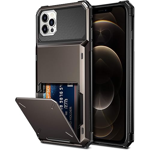 Vofolen Compatible with iPhone 12 Pro Max Case 5G Wallet 4-Card Slot Credit Card Holder Flip Hidden Pocket Dual Layer Hybrid TPU Bumper Armor Protective Hard Shell Back Cover Gun Metal