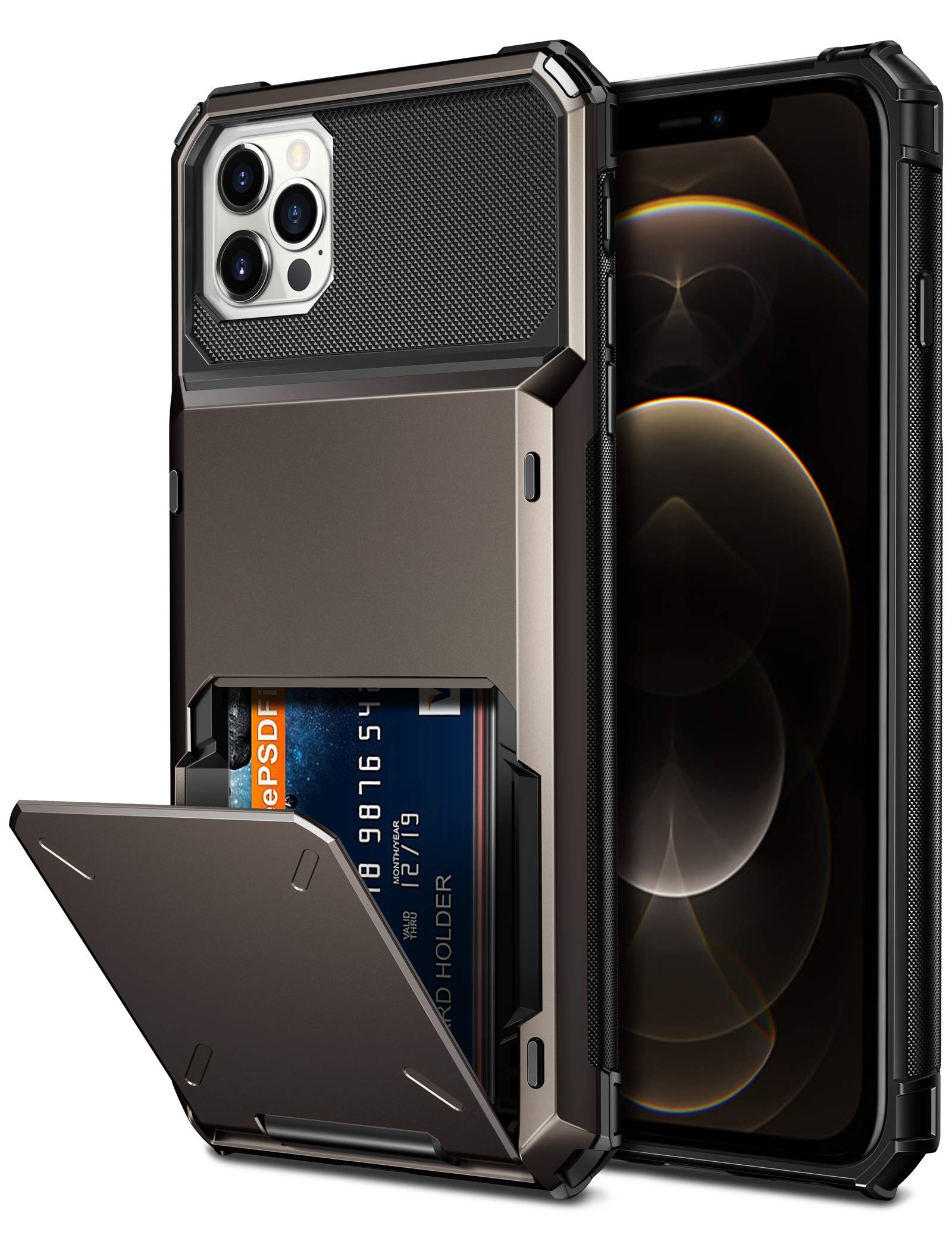 Vofolen Compatible with iPhone 12 Pro Max Case 5G Wallet 4-Card Slot Credit Card Holder Flip Hidden Pocket Dual Layer Hybrid TPU Bumper Armor