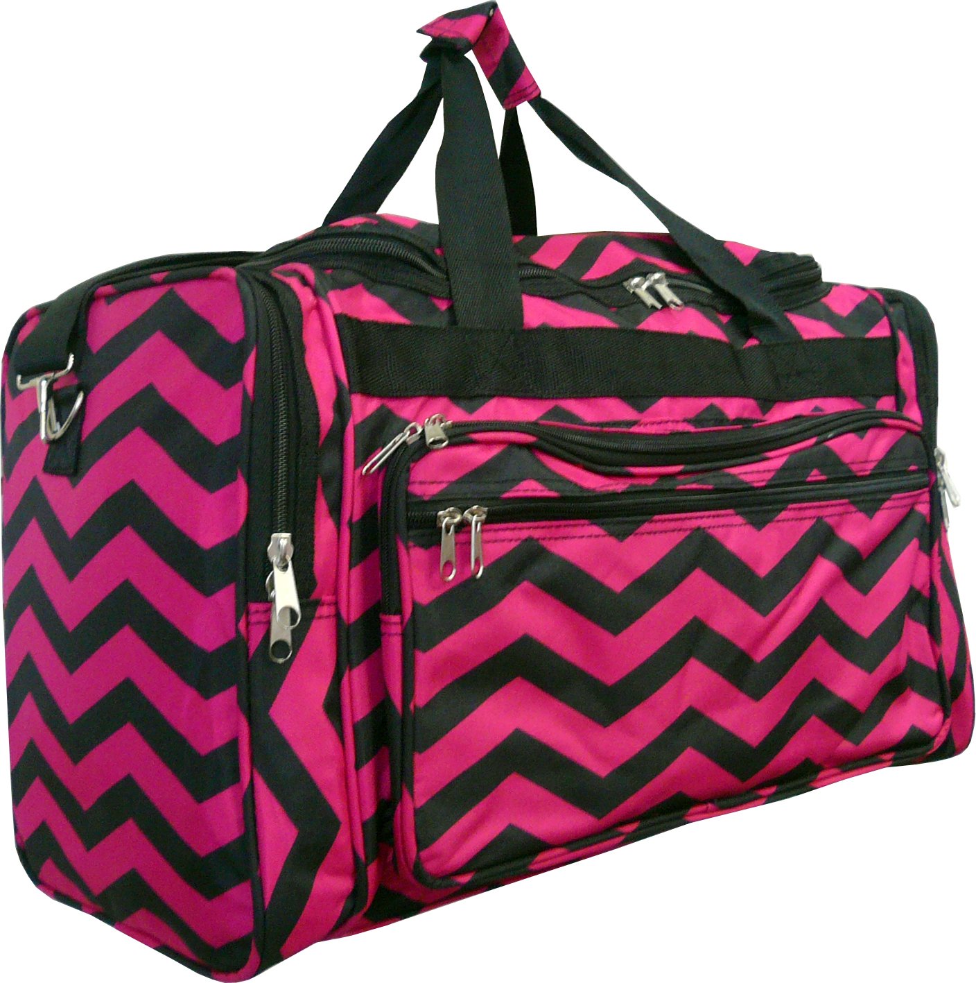 22" Women Fashion Duffel Bag (Chevron-Black/Burgundy)