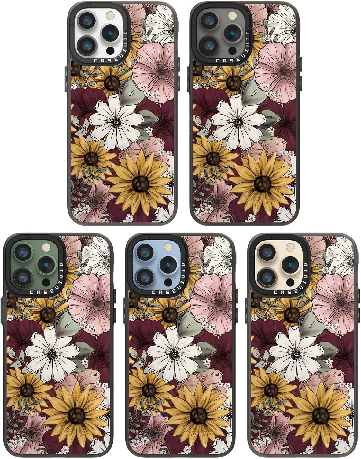 Magnetic for iPhone 13 Pro Magsafe Case Cute Aesthetic - Durable Fashion Funny Phone Case - Girly Sunflower Pattern Print Cover Design for Woman Girl 6.1 inches Black