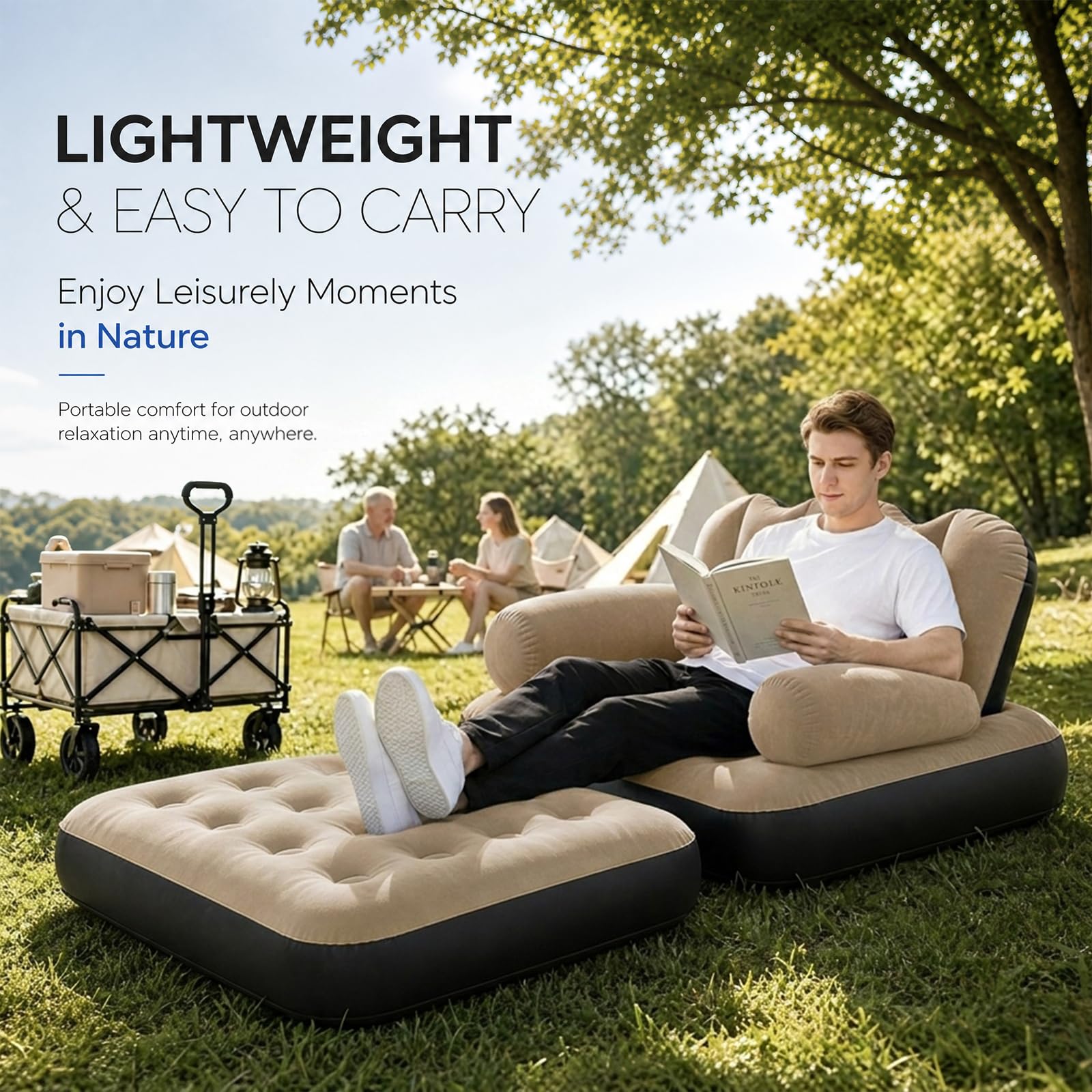 Aufblasbares Schlafsofa 2 in 1 mit Fußpumpe aus Beflocktem PVC
