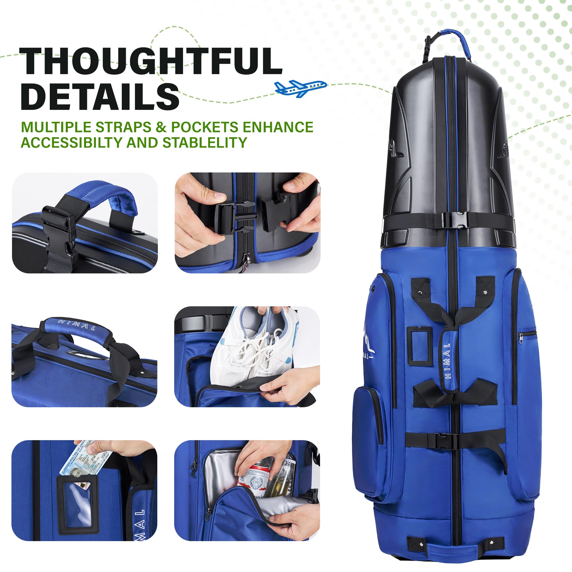 UNIHIMAL Golf-Reisetasche mit Hartschalenkoffer, 1680D strapazierfähige Oxford-Golf-Reisetaschen für Fluggesellschaften mit Rädern, Golfschläger-Reisetaschen für Fluggesellschaften