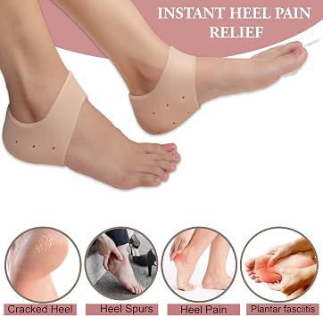 Wonder Care Pair of 2 Silicone Heels Protectors for Moisturizing Heels, Cracked Heel Protection, Relief Blister, Heel Spurs, and Plantar Fascitis Wrap| Heel Gel Socks| Stretchable| Unisex, Beige
