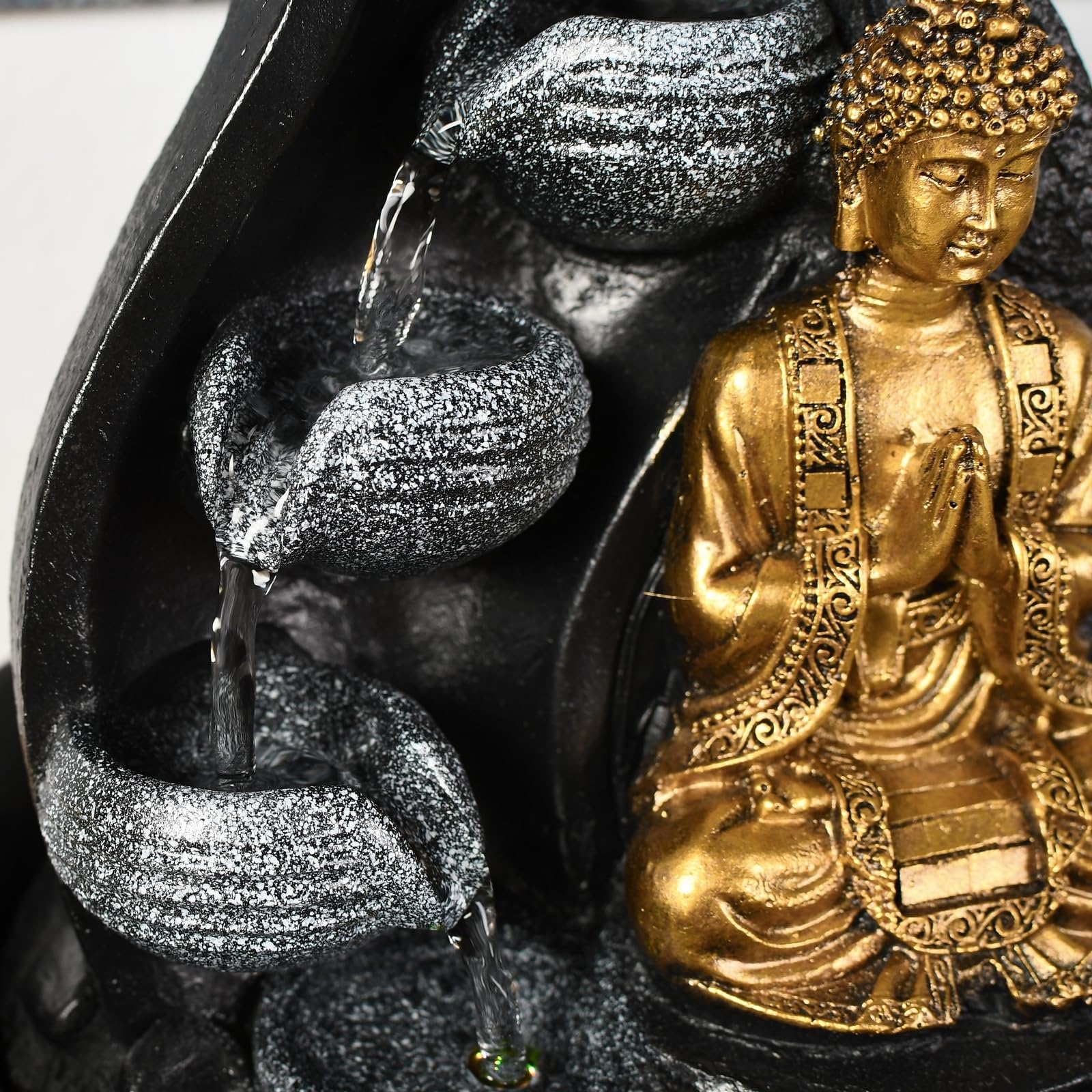 Zen Light Praya - Fuente para Interior con Bomba e iluminación LED,en Resina, Color Dorado
