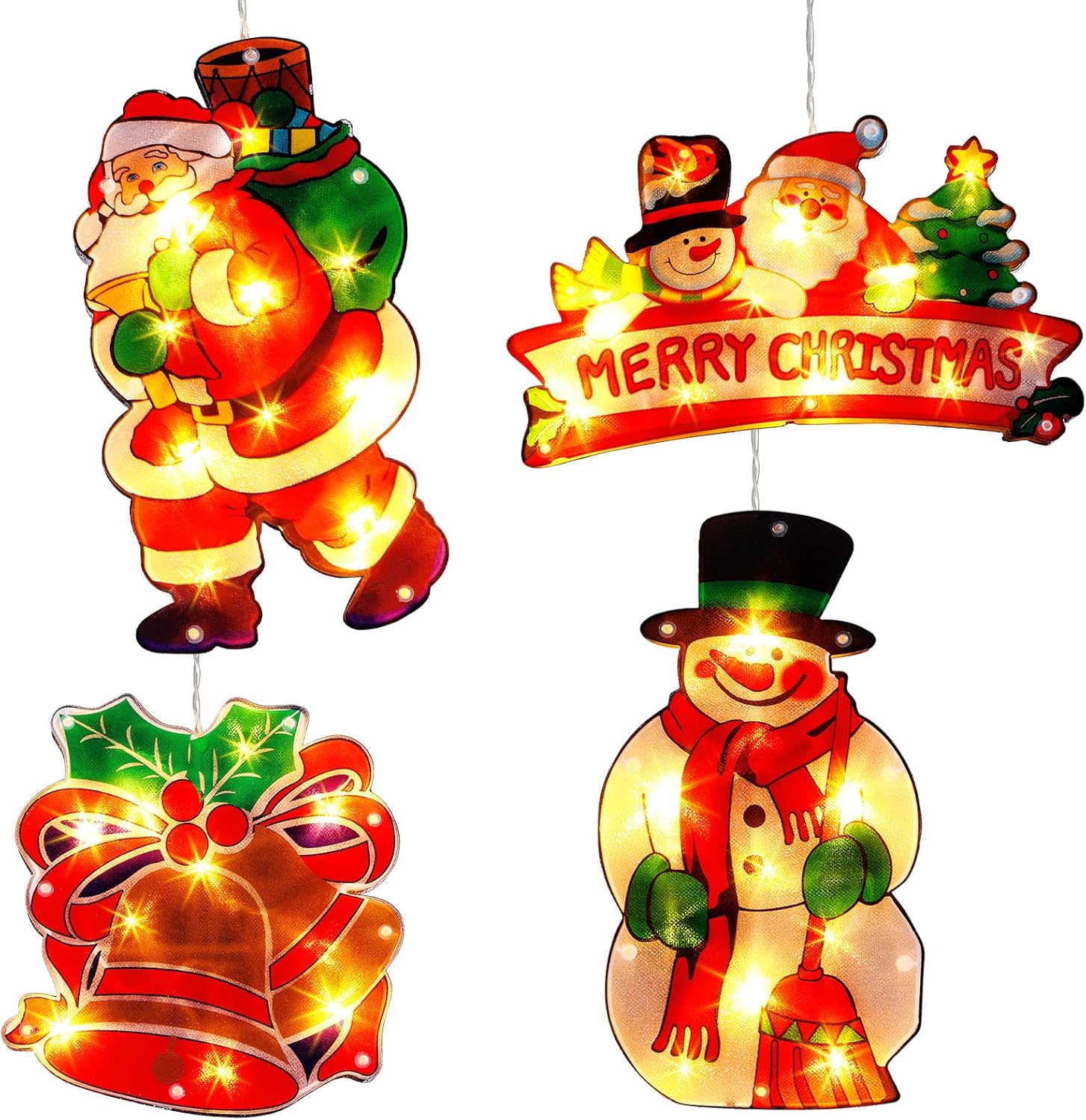 4 Pieces Christmas Window Decorations - Light up Christmas Decorations with Suction Cup for Holiday Outdoor Indoor Decor