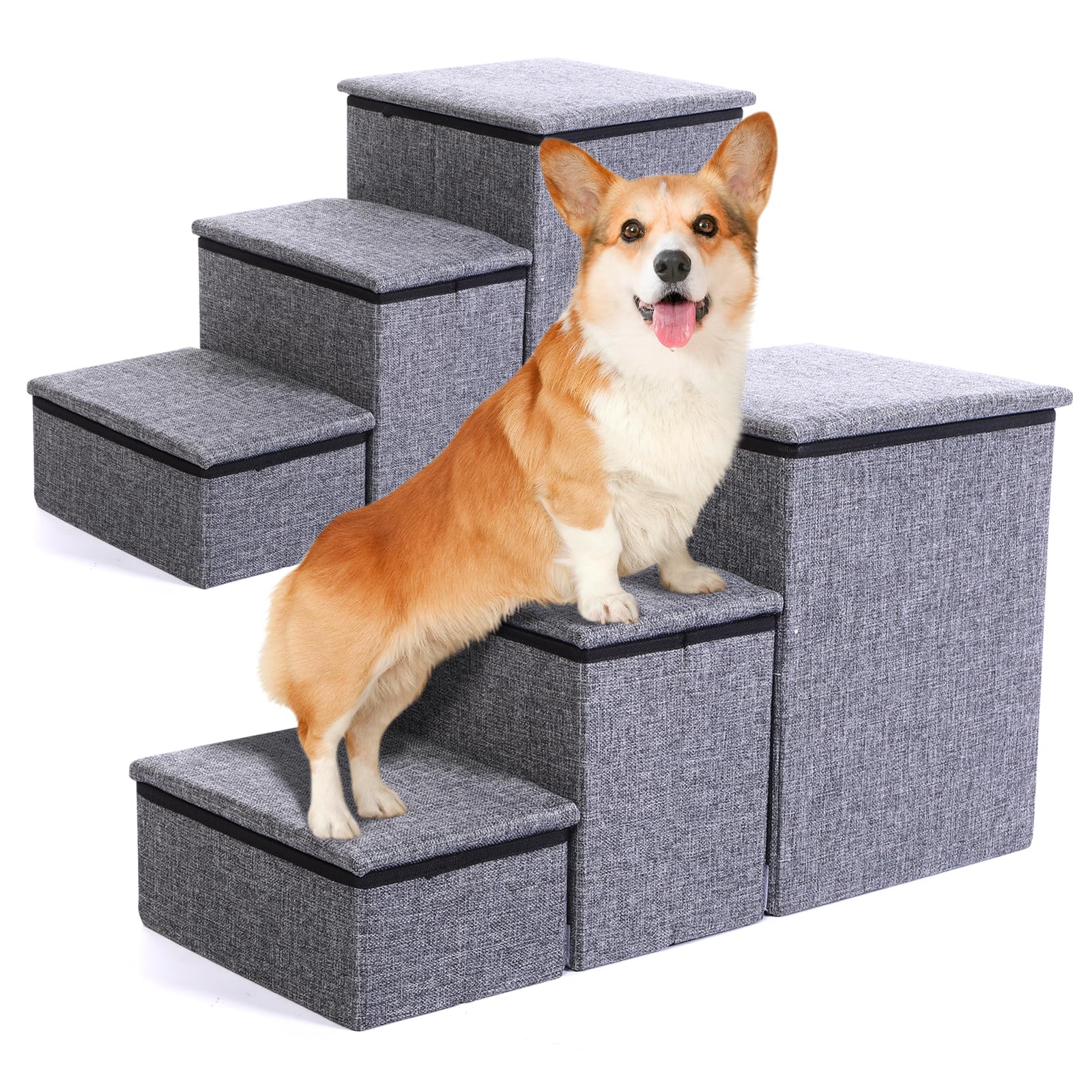 2 Set Dog Stairs for Small Dogs 16.1 h Dog Steps for High Beds 3 Steps Foldable Stairs with Storage for Couch Sofa and Chair Non Slip Balanced Dog Indoor Step Cat Dog Ramp Hold up to 165 Lbs