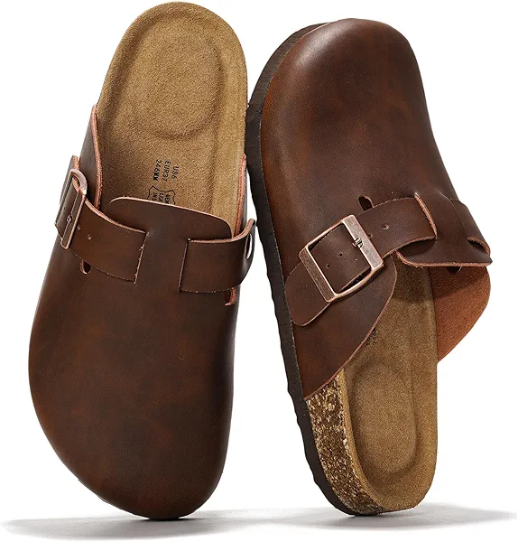 Project Cloud Genuine Leather Footbed Clogs for Women - Memory Foam Arch Support Slippers for Women - Trendy Slip-ons Women's Mules & Clogs Sandals (Benton, BRWNDIS, 6.5)