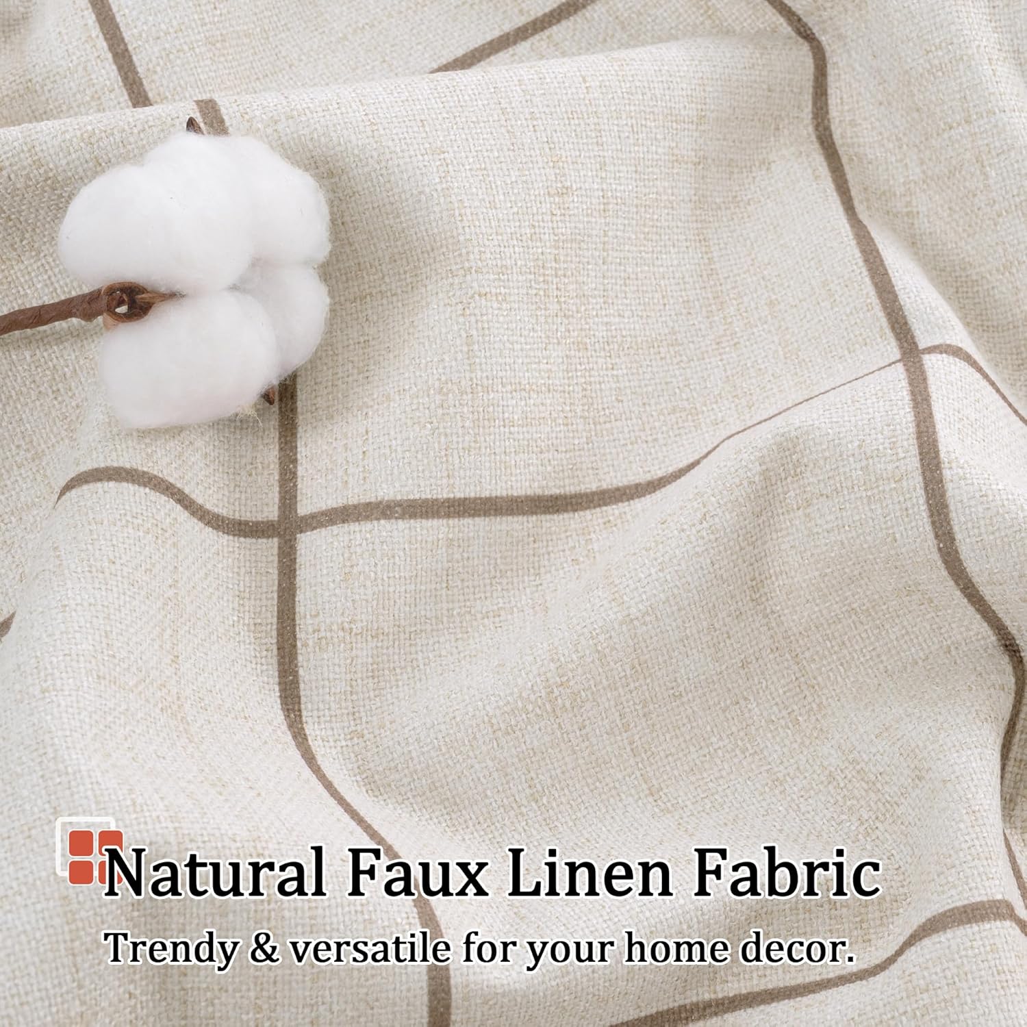 Brown Plaid Linen Blackout Curtains for Bedroom - Boho Style Curtains Thermal Insulated, Pattern Printed Rustic Drapes Cottage Window Treatments for Farmhouse, 52x63 Inch 2 Panels