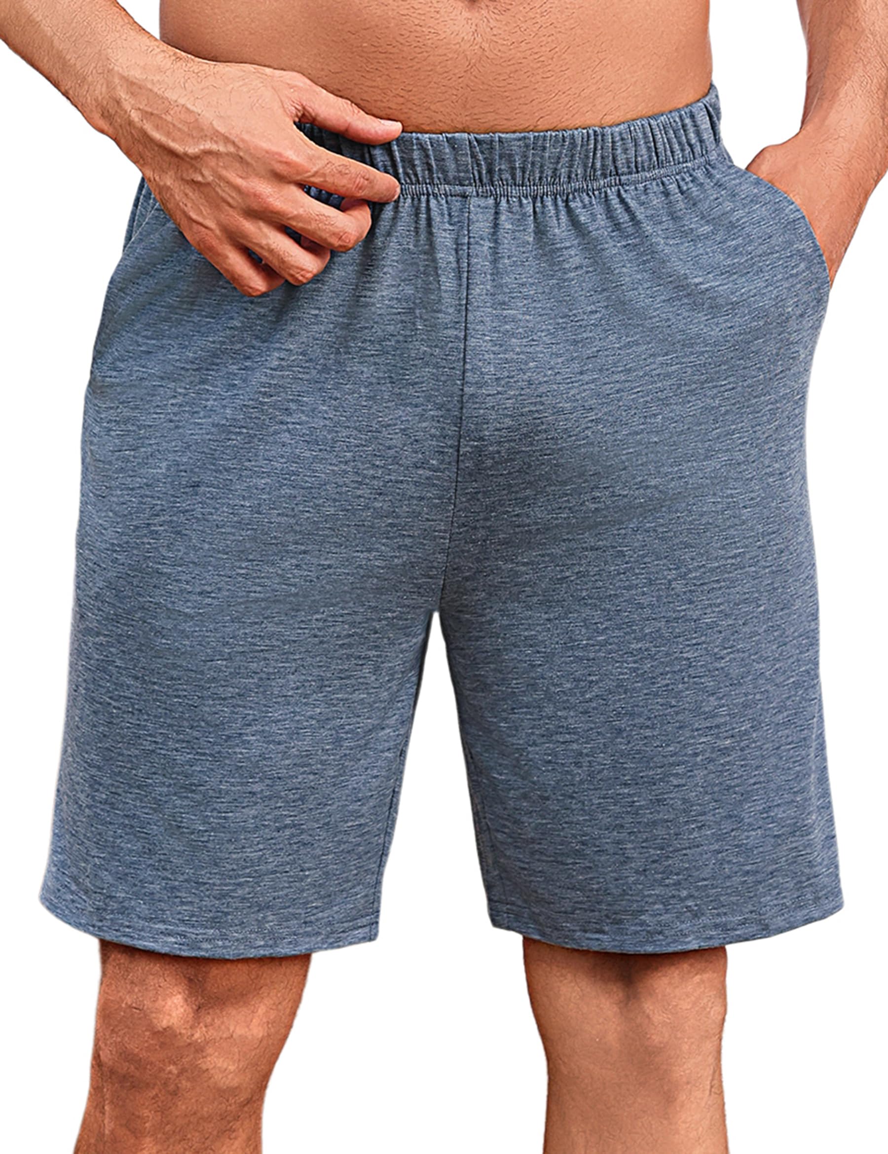 Uniexcosm Schlafanzughose Herren Kurz Sommer Schlafshorts Pyjamahose Baumwolle Bermudahose Shorty Schlafhose für Männer Blau XL