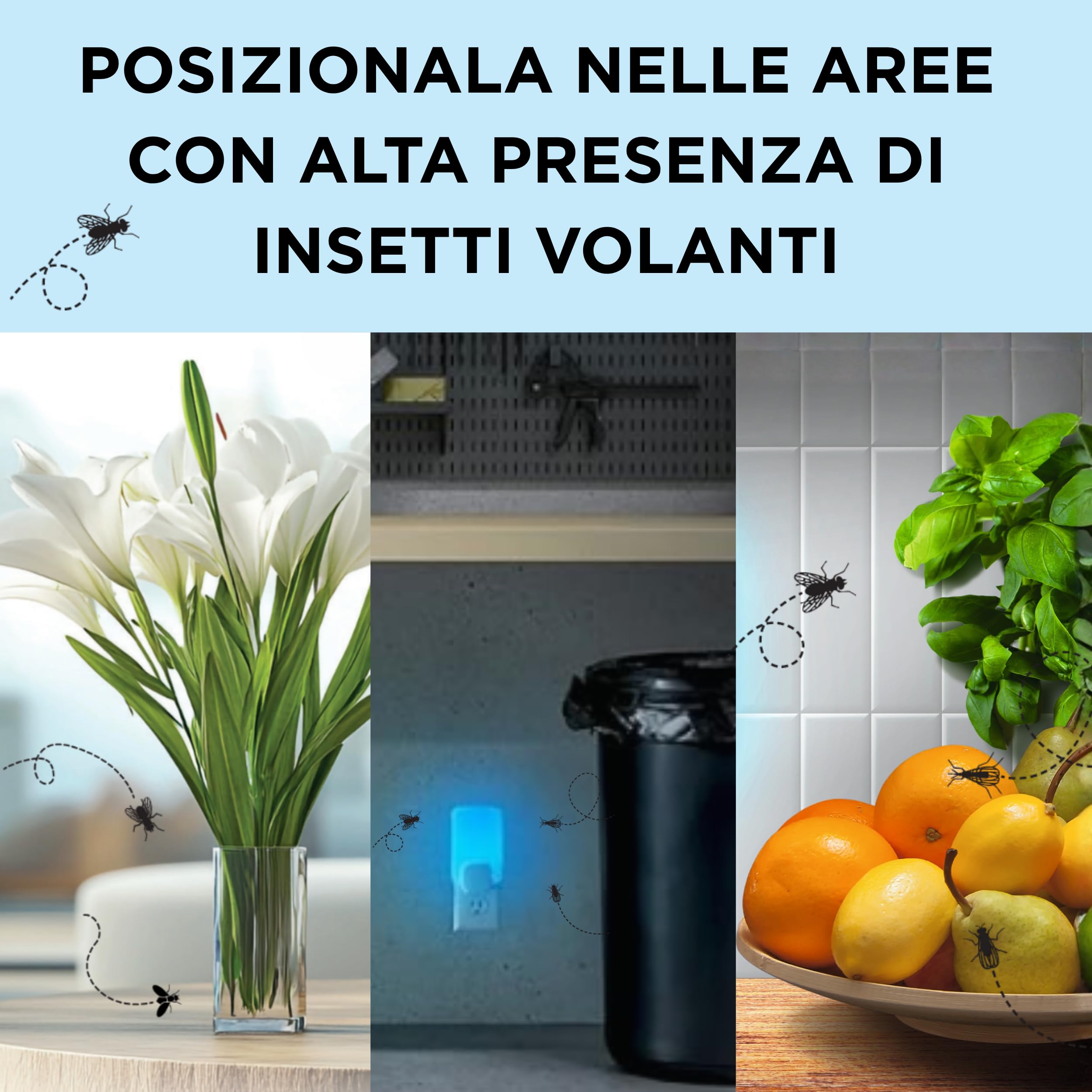 Raid Essentials Trappola Insetti Volanti Base Antimosche, Antimoscerini e Antitarme, Senza Insetticida, Protezione 24/7 dagli Insetti Volanti, per uso Interno, 1 Trappola e 1 Ricarica