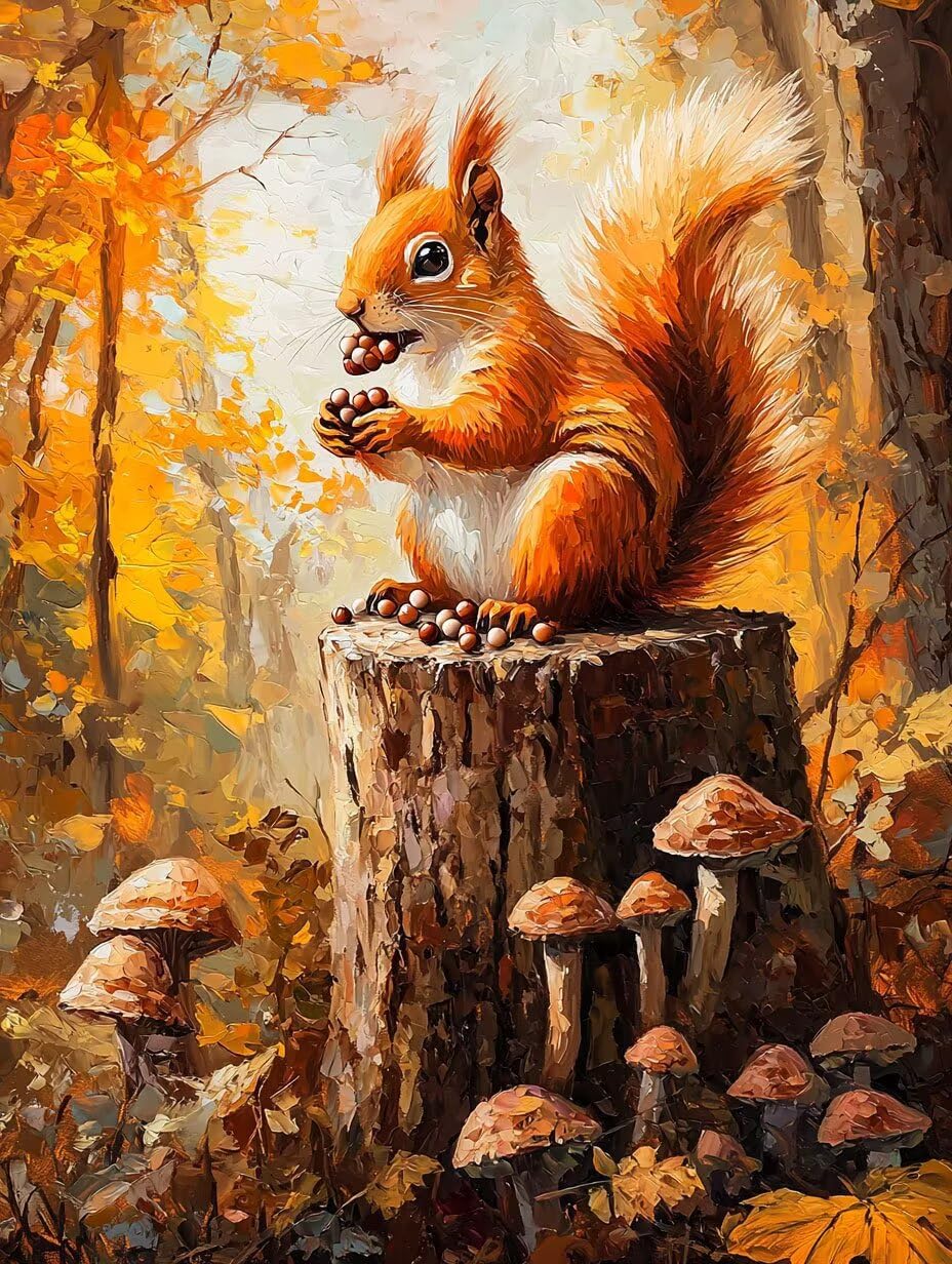 Eichhörnchen im Wald Malen Nach Zahlen Erwachsene Anfänger, 80x100cm c-826 | Handgemalt Ölgemälde Kit für Mädchen Jungen ab 7 8 9 Jahre, Rahmenlos, für die Wanddekoration zu Hause, DIY Acrylmalerei