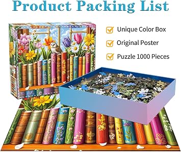 Puzzles 1000 Pieces for Adults jigsaw puzzles for adults-Whimsical Floral Books-1000 Piece Puzzle Classic Educational Games Beautiful Decoration Puzzle