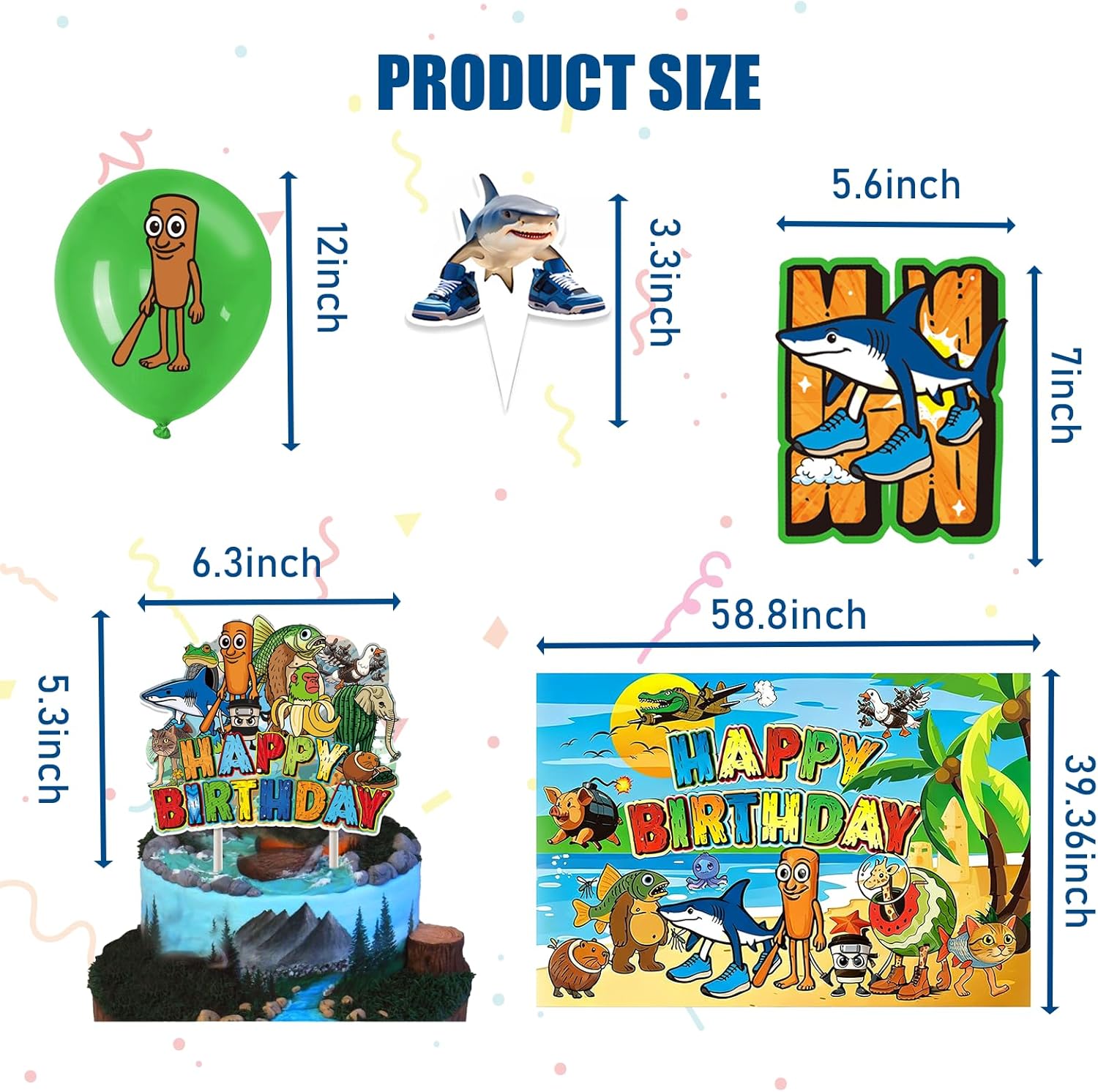 Italian Brainrot Birthday Party Decorations Set with Happy Birthday Tralalero Banner, Brain Rot Balloons, Cupcake Toppers,Backdrop Animal Theme Party for Kids