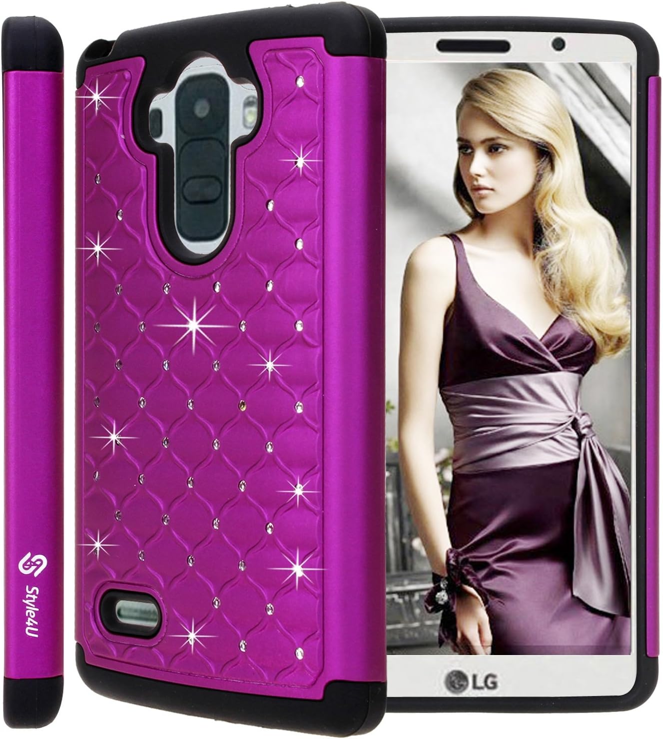 Style4U LG G Stylo Case, LG G4 Stylus/LG LS770 Case, Studded Rhinestone Crystal Bling Hybrid Armor Case Cover for LG G Stylo/LG G4 Stylus LS770 with 1 Stylus [Purple/Black]