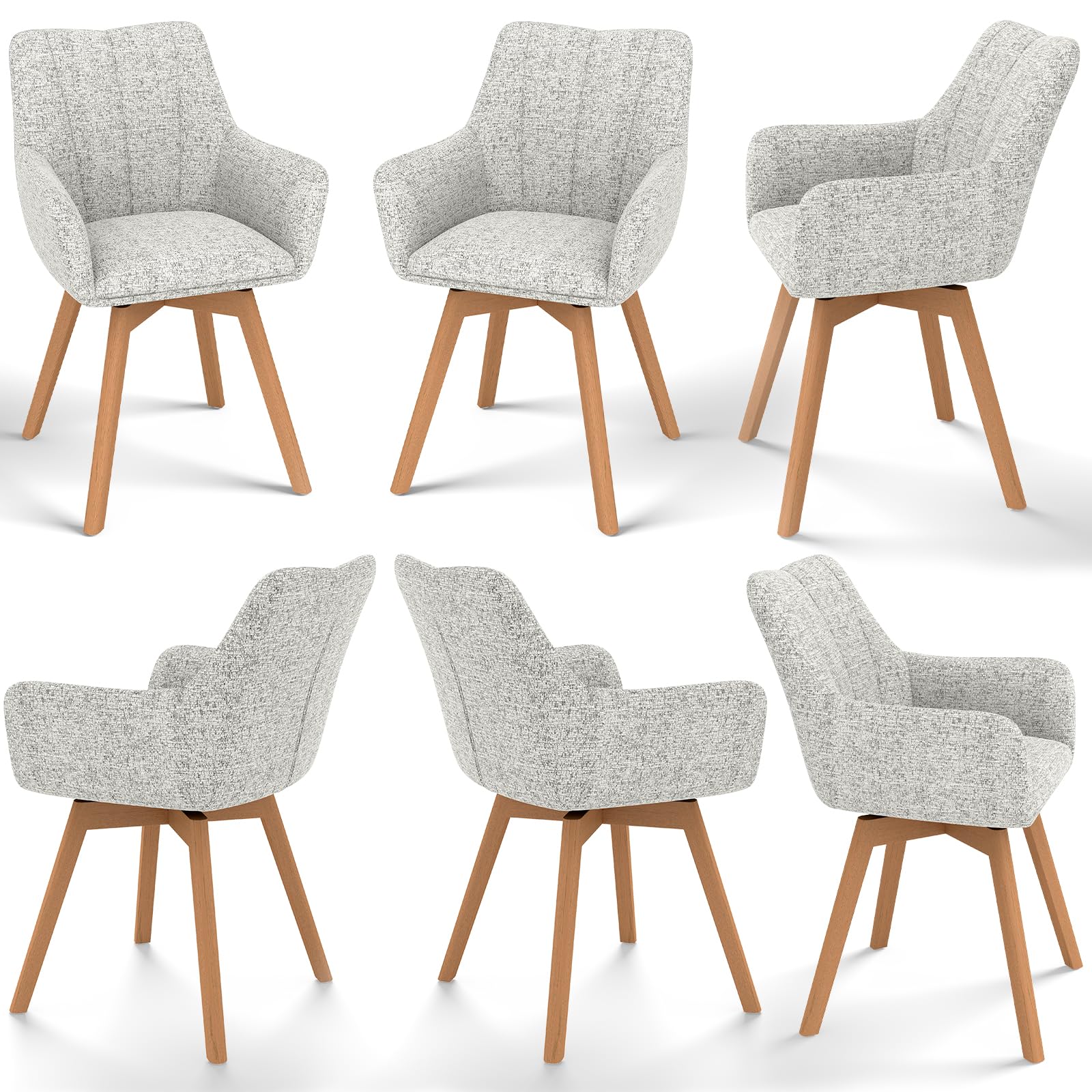 WAFTING Esszimmerstühle drehbar 360°, esszimmerstuhl drehbar mit armlehne | Tweed-Stoff, Armlehnstuhl, Moderner Polsterstuhl, Drehstuhl, Esszimmerstuhl Drehbar, Wohnzimmer, Arbeitszimmer, Schlafzimmer
