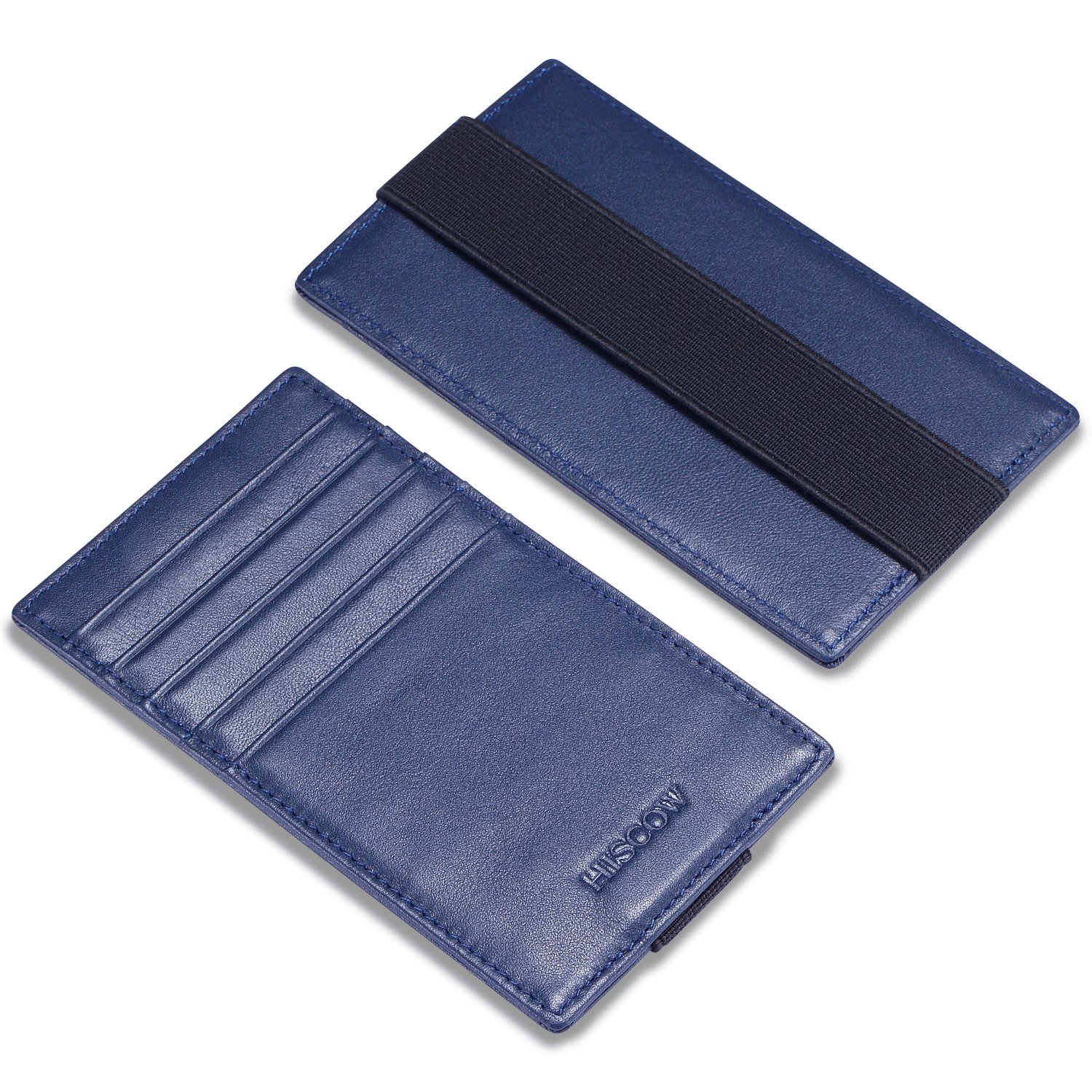HISCOWCar Sun Visor Card Holder with Elastic Band Fastener - Italian Calfskin (Dark Blue)