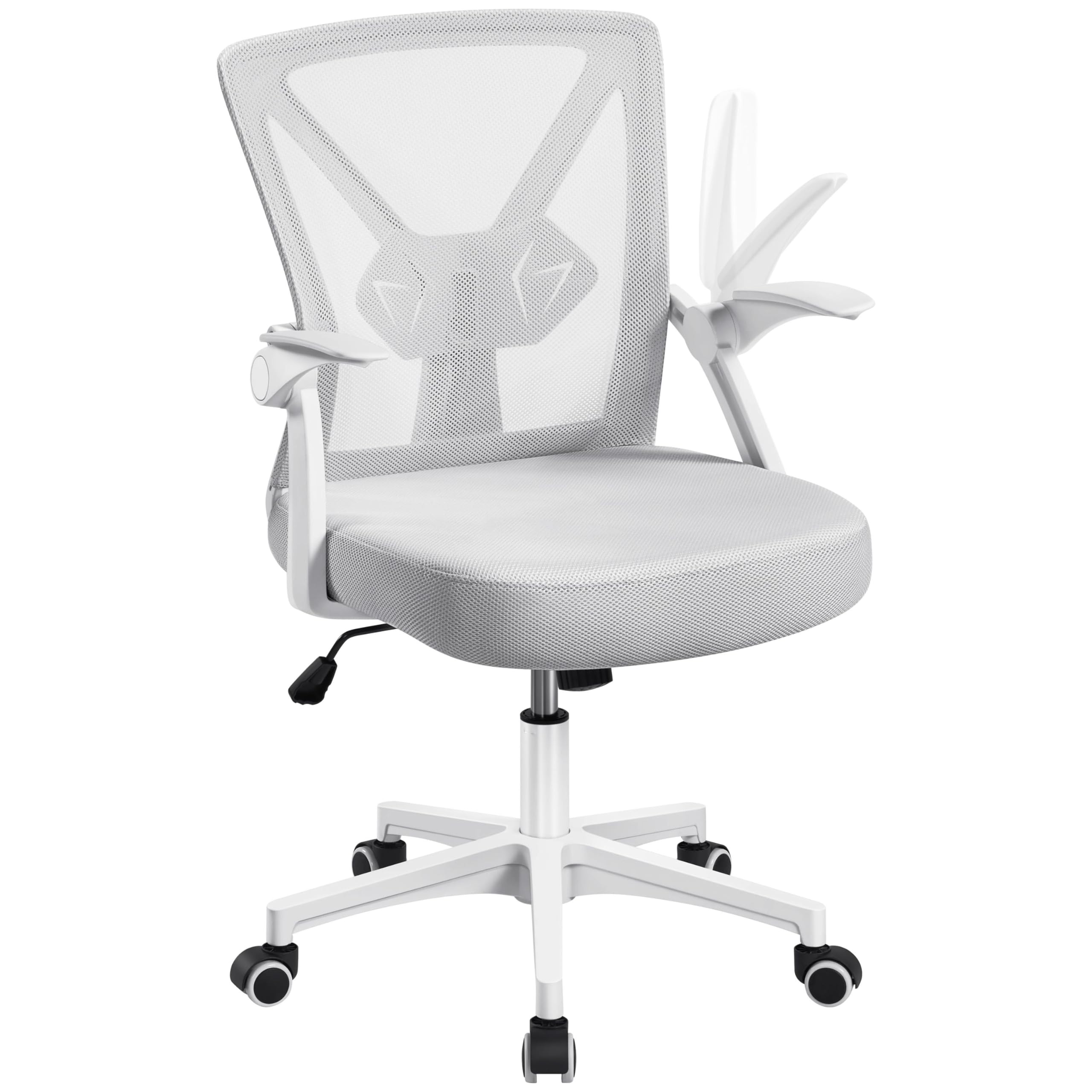 Yaheetech Krzesło biurowe z podnoszonymi podłokietnikami, obrotowe krzesło z siatki, ergonomiczne, regulowane podparcie okolic lędźwiowych, funkcja przechylania, regulacja wysokości, jasnoszare