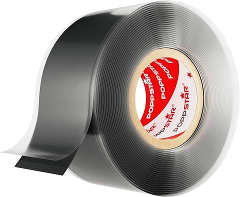 POPPSTAR Nastro in silicone autoagglomerante, 3m x 25mm, nastro isolante e sigillante (acqua, aria), nero, 1 rotolo