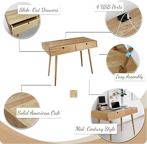Miniatura 4 de American Trails Freedom Made of Solid American Desk con puertos USB, roble natural (A605-526) Natural Oak,Roble Natural (Nuevo)