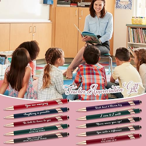 Miniatura 7 de Kosiz 100 unidades de bolígrafo inspirador con punta de lápiz capacitivo, mensajes motivacionales, bolígrafo de metal inspirador de tinta negra,