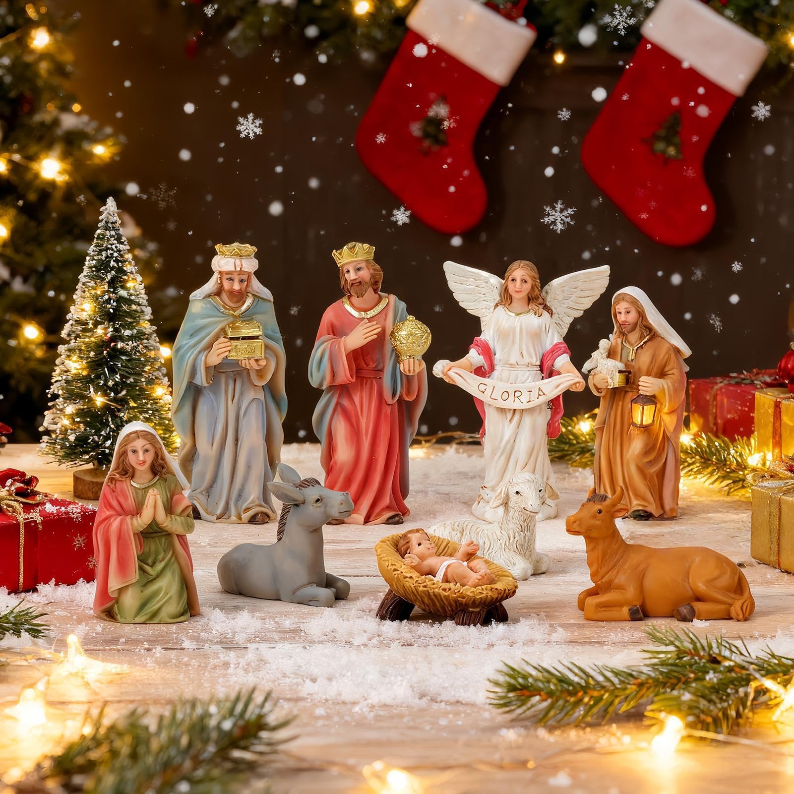 Christmas Nativity Scene, Set de nativity de resina, figuras cristianas | Holiday Nativity Decor for Home, Church, Table, Shelf, Fireplace, Office & Christmas Display