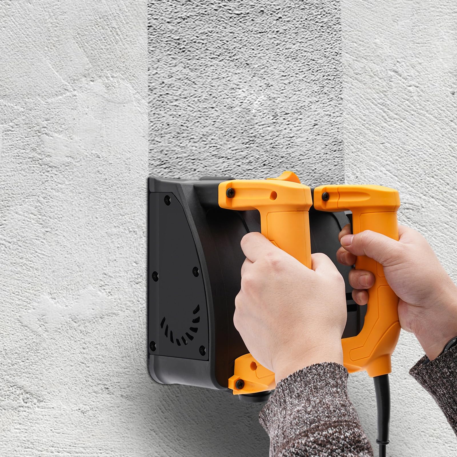 Elektryczna strugarka ścienna, 1200 W, 26 ostrzy, ręczna strug do betonu, regulowana głębokość 1-4 mm, z walizką na narzędzia, do ścian cementowych i tynkowych, czarny/żółty