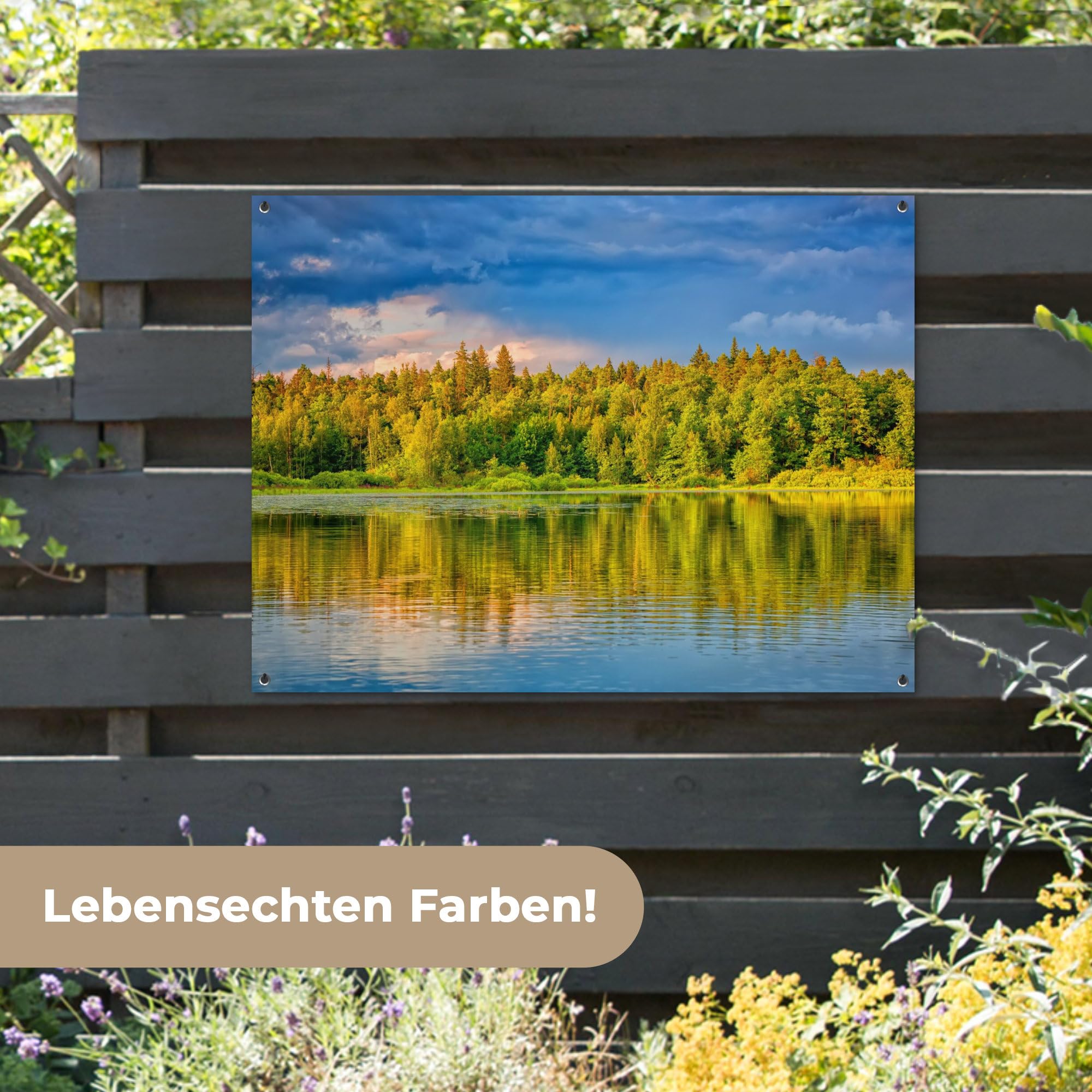 MuchoWow© Gartenposter Outdoor Bilder Gartendeko für draußen Wetterfest | 120x90 cm - Garten Deko Banner Draußen Gartendekoration Bild Wasser - Natur - Wald