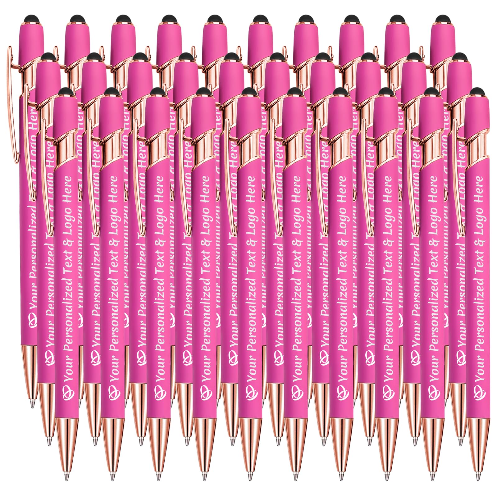 STREADVE Personalised Pen Add Your Own Logo Name Pens 30 Engraved Customised Ballpoint Pen Writing Stylus Pen Custom Bridal Shower Birthday Women Gift Unique Present, Pink