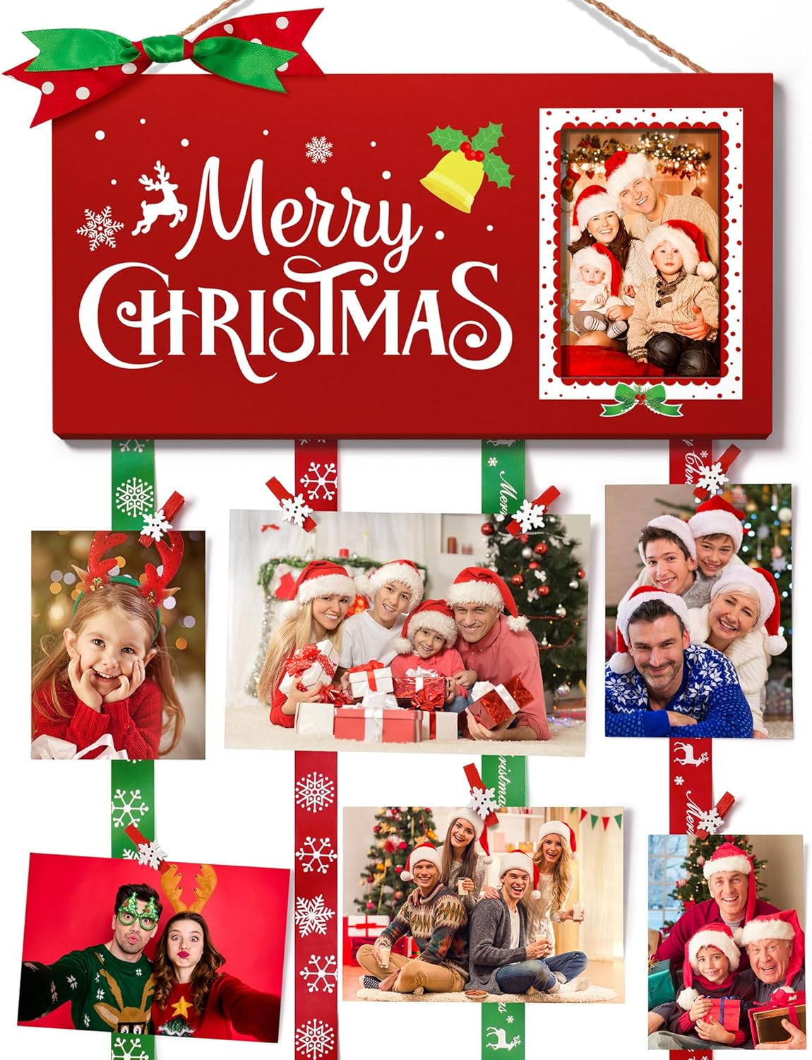 Asoulin Christmas Card Holder Wall Hanging Christmas Card Display Merry Christmas Picture Frame Holiday Gift Card with 30 Clips Holder Picture Board Photo Holder Farmhouse Christmas Kitchen Decor