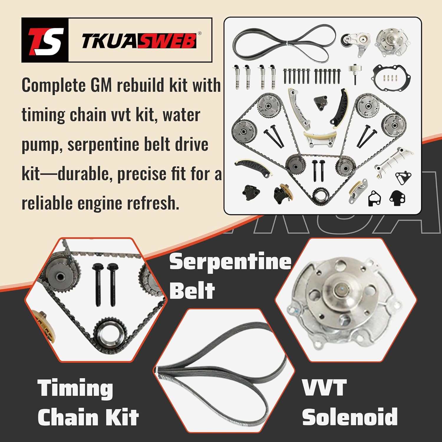 9-0753S Timing Chain Kit & VVT Sprockets Valve | Water Pump | Serpentine Belt Drive Kit Fit For GM GMC Acadia Chevy Traverse Buick Enclave Cadillac SRX XTS Saab 9-4X Saturn Outlook 2.8L 3.6L 2007-2015