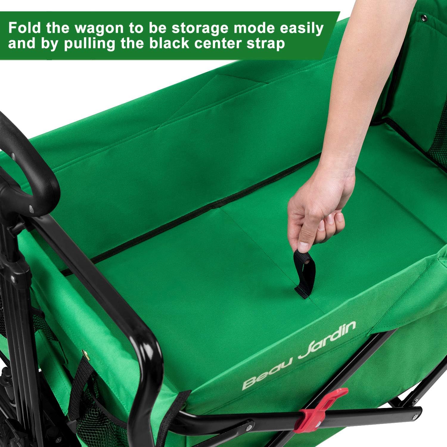 BEAU JARDIN Folding Wagon Cart 300 Pound Capacity Collapsible Utility Camping Grocery Canvas Sturdy Portable Rolling Lightweight Outdoor Garden Sports Heavy Duty Shopping Wide All Terrain Beach Wheel : Patio, Lawn & Garden