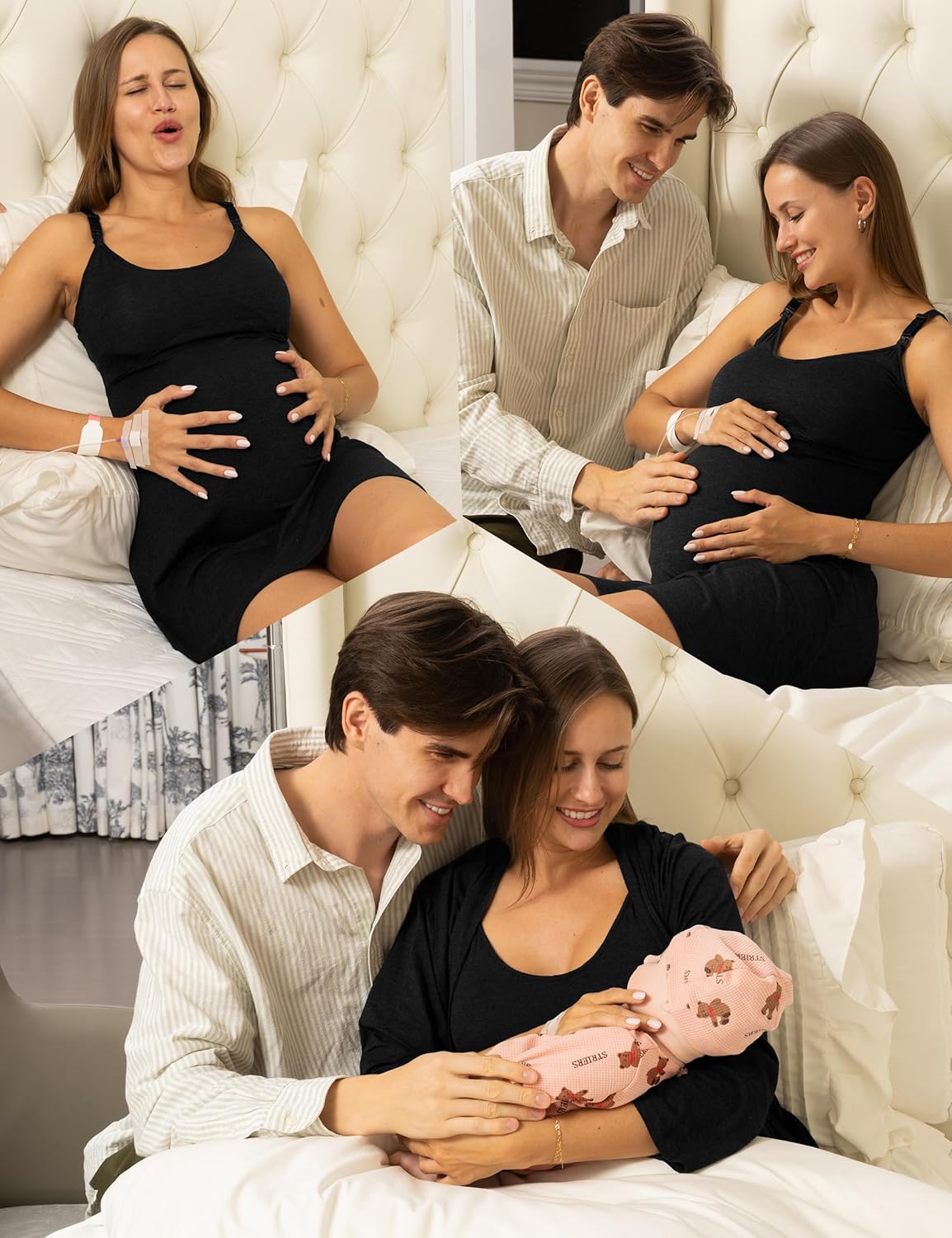 SUNNYBUY Women's Nursing Nightgown Maternity Robe Set, 3 in 1 Labor Delivery Breastfeeding Dress Postpartum Sleepwear