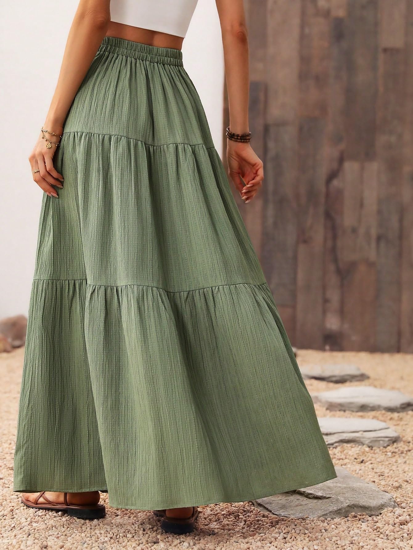 Faldas largas de mujer Solid Color Front Button Long Skirt High Waist Ruffle Hem falda del club
