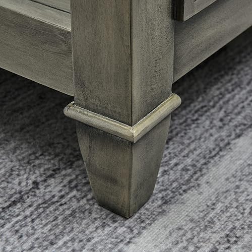 Miniatura 8 de MODERION Mesa de centro de madera maciza con tapa de vidrio templado, mesa rectangular para sala de estar con estante de almacenamiento de 2