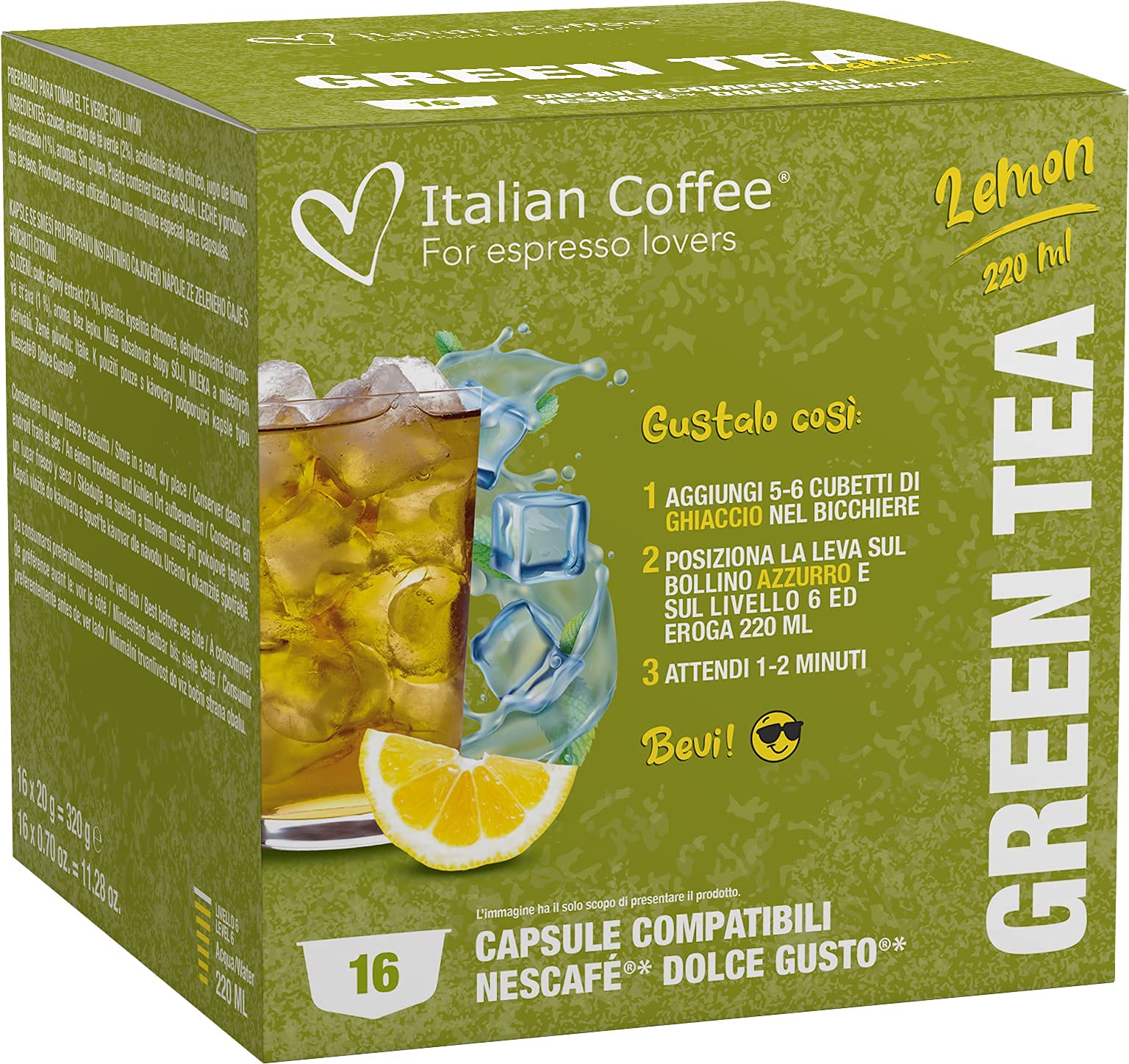 64 Capsulas de Te Helado Dolce Gusto - Degustación 4 Sabores: Te Verde, Frutas del Bosque, Limon, Melocoton