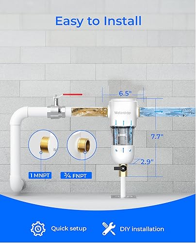 Miniatura 6 de Waterdrop Filtro de sedimentos giratorio, sistema de filtro de agua reutilizable para toda la casa, sistema de prefiltro desechable para agua de